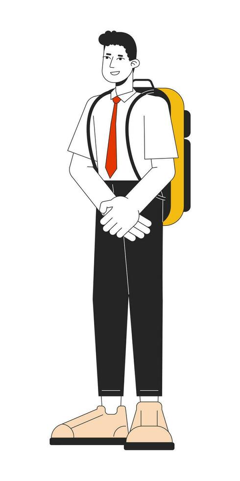 tiener jongen in school- uniform vlak lijn kleur vector karakter. bewerkbare schets vol lichaam jong Kaukasisch jongen. onderwijs karakter gemakkelijk tekenfilm plek illustratie voor web grafisch ontwerp