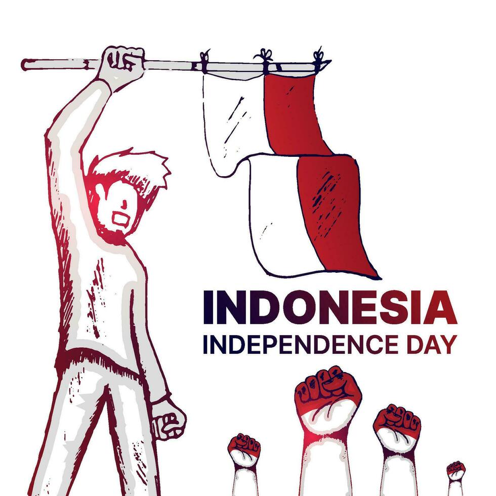 hand- getrokken illustratie van Indonesisch onafhankelijkheid dag. vector ontwerp