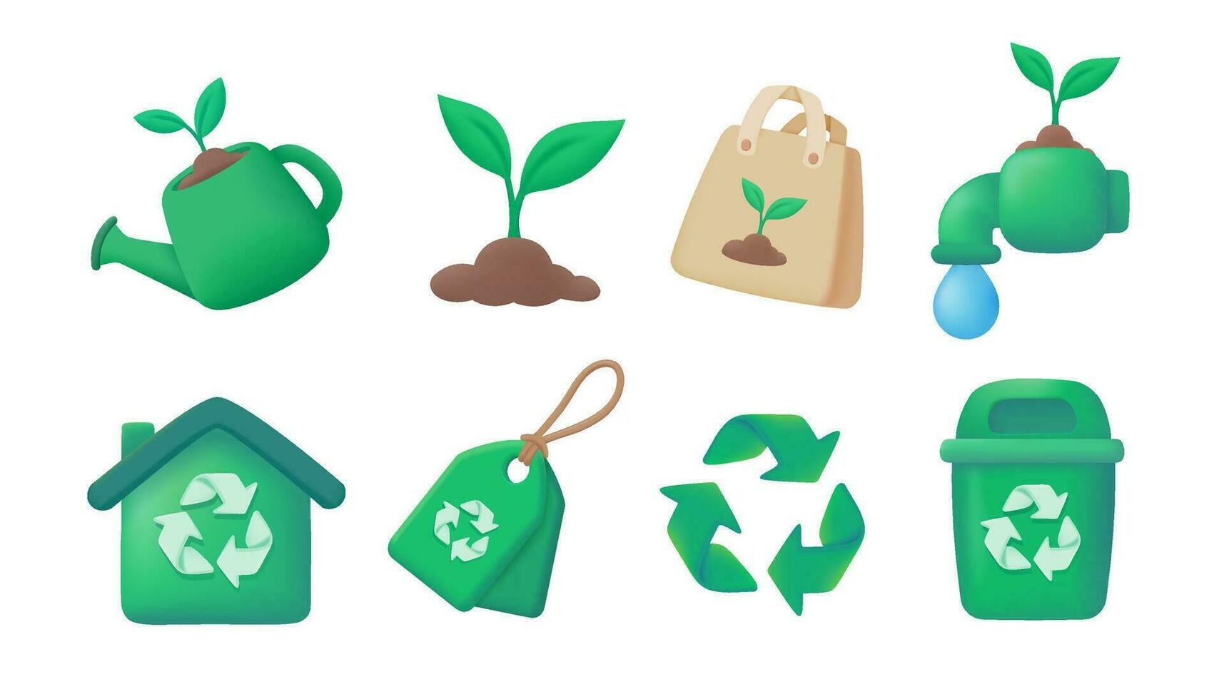 aanplant bomen en gebruik makend van gerecycled materialen helpt verminderen verspilling in de wereld. 3d vector illustratie