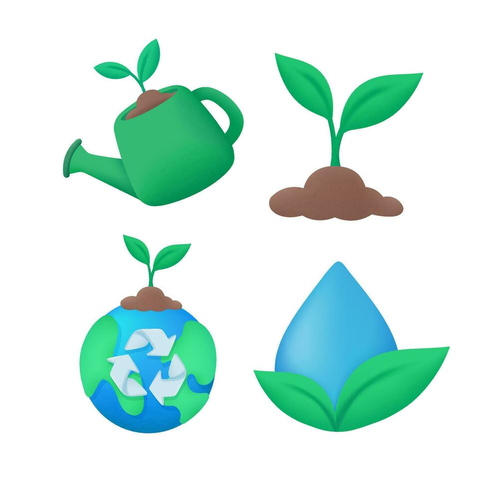 boom en water druppels concept van natuur behoud voor de wereld 3d vector illustratie