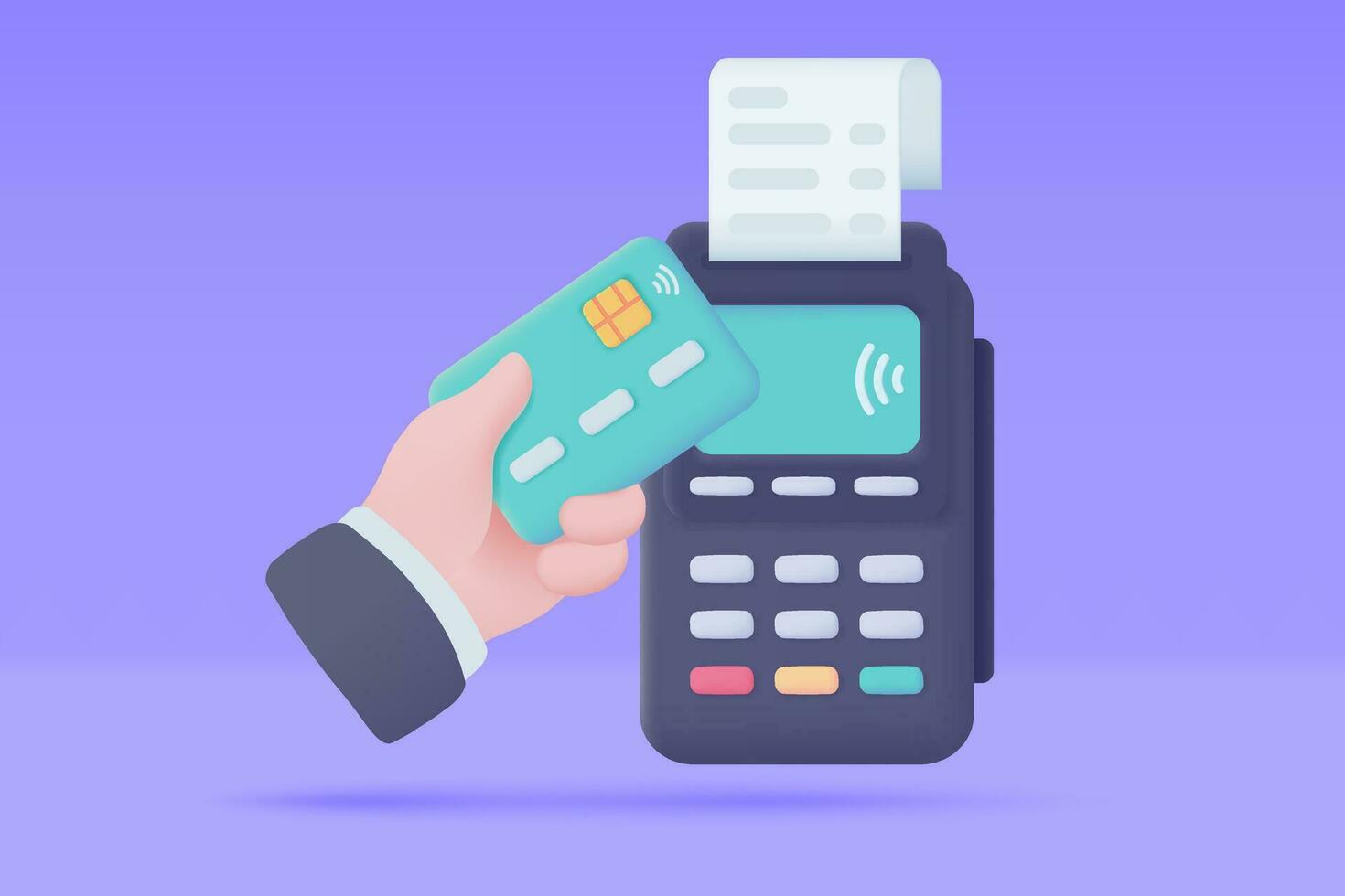 credit kaart vegen machine 3d icoon. online betaling door credit kaart zonder contant geld samenleving. 3d illustratie vector