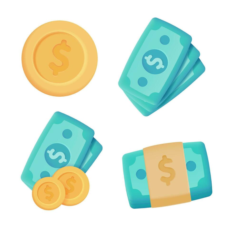 dollar rekeningen geld uitgeven concept 3d vector illustratie