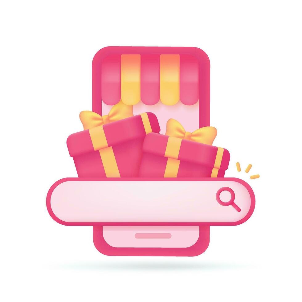 app zoeken bar geschenk doos Promotie korting Product festival seizoen 3d illustratie vector