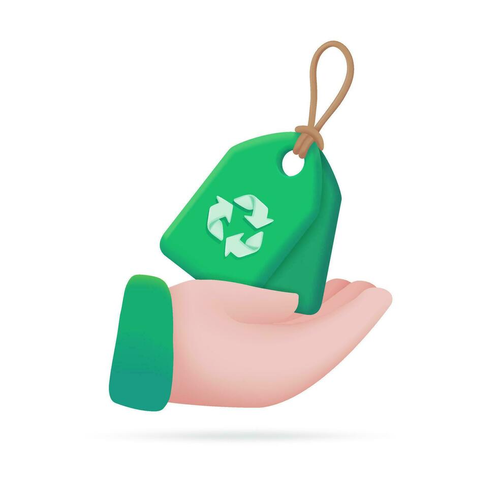 hand- Holding recycling teken de concept van gebruik makend van verspilling materialen. 3d illustratie. vector