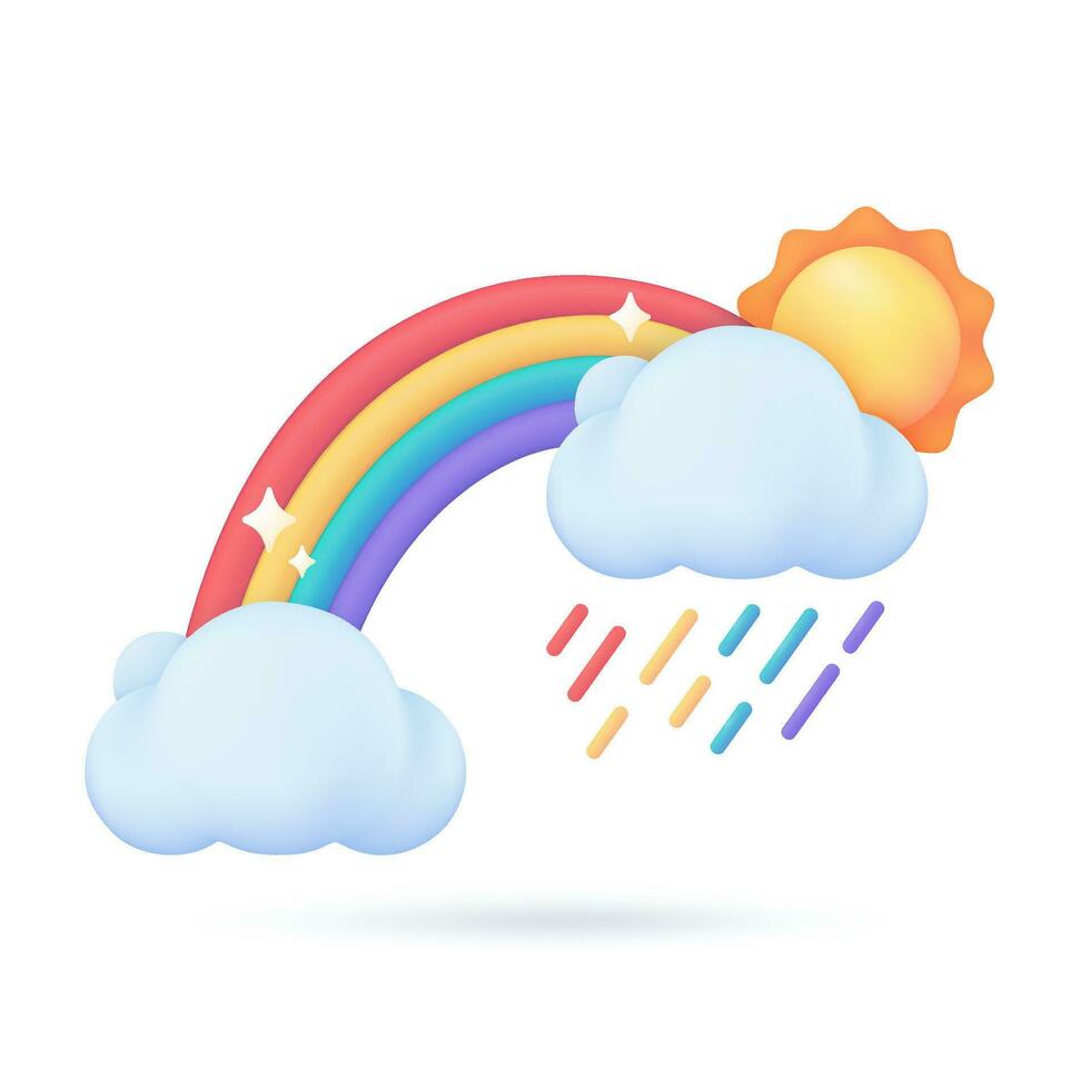 3d weer voorspelling pictogrammen Doorzichtig lucht na regen mooi regenboog. 3d illustratie. vector