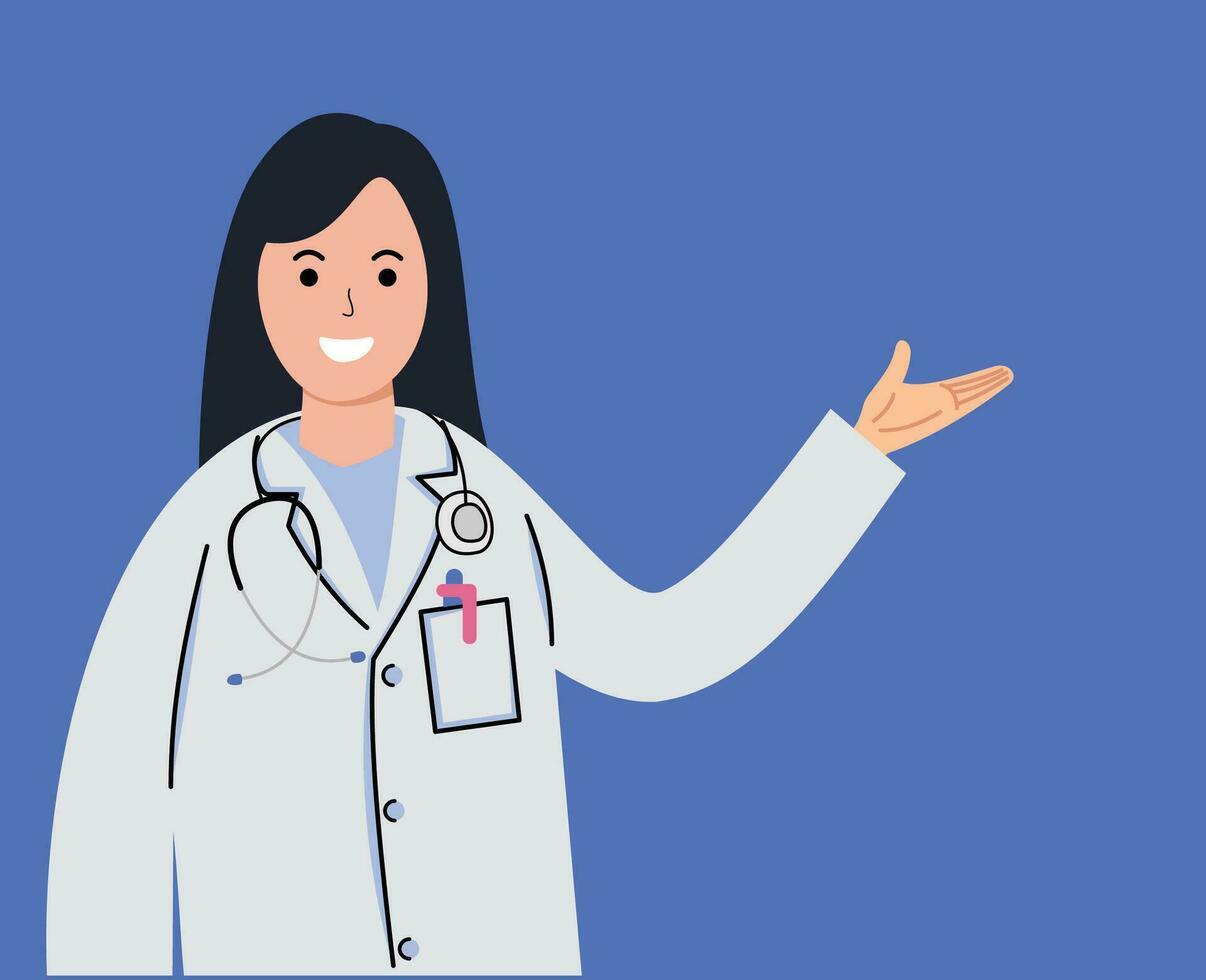 tekenfilm karakter van vrouw dokter in uniform of Gezondheid zorg overleg plegen medisch vector