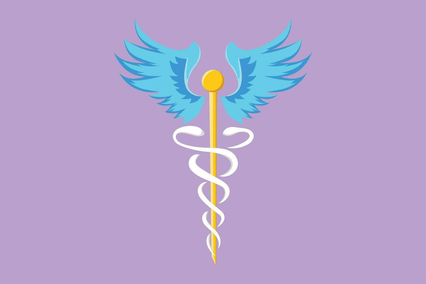 tekenfilm vlak stijl tekening caduceus logo, medisch centrum, apotheek, ziekenhuis met populair symbool van geneesmiddel. medisch Gezondheid zorg icoon, logo, label, sticker, kaart. grafisch ontwerp vector illustratie