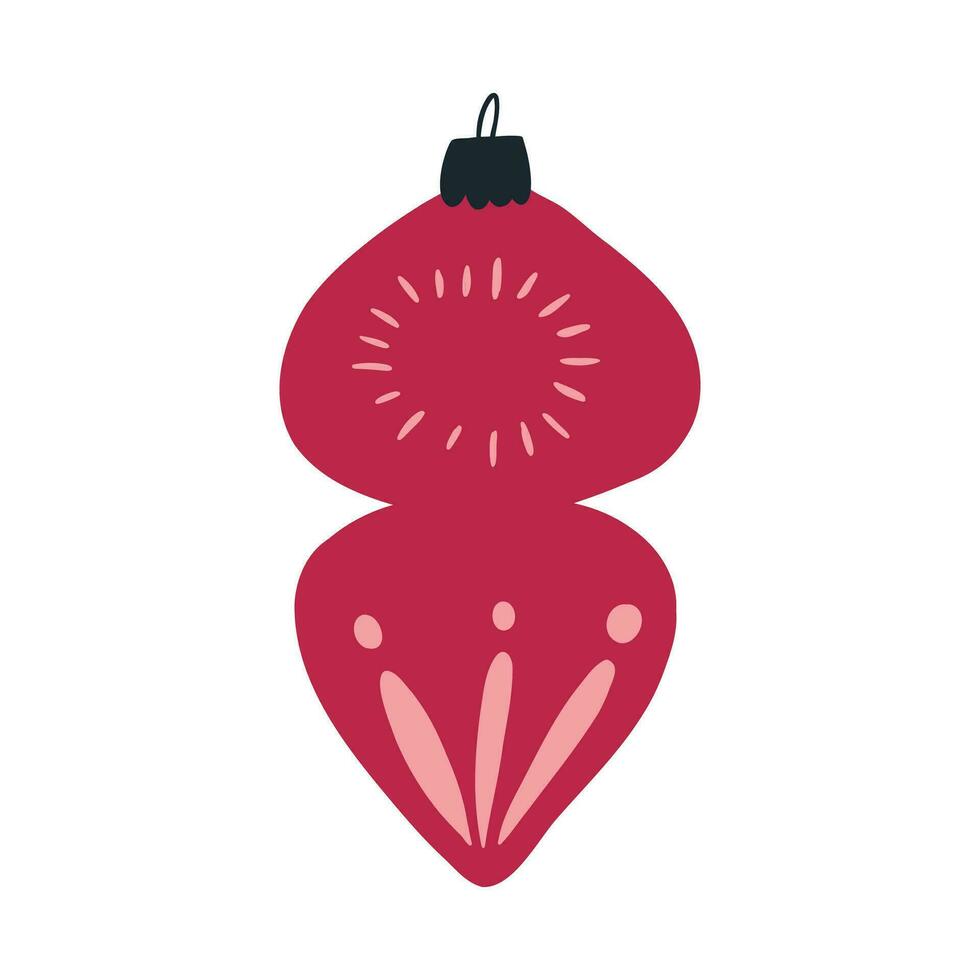 retro Kerstmis ornament in viva magenta kleur, hand- getrokken vlak vector illustratie geïsoleerd Aan wit achtergrond. Kerstmis boom snuisterij tekening. winter vakantie viering.