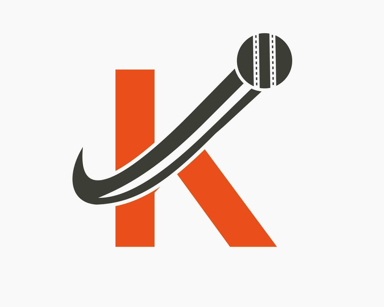 eerste brief k krekel logo concept met in beweging bal icoon voor krekel club symbool. cricketspeler teken vector