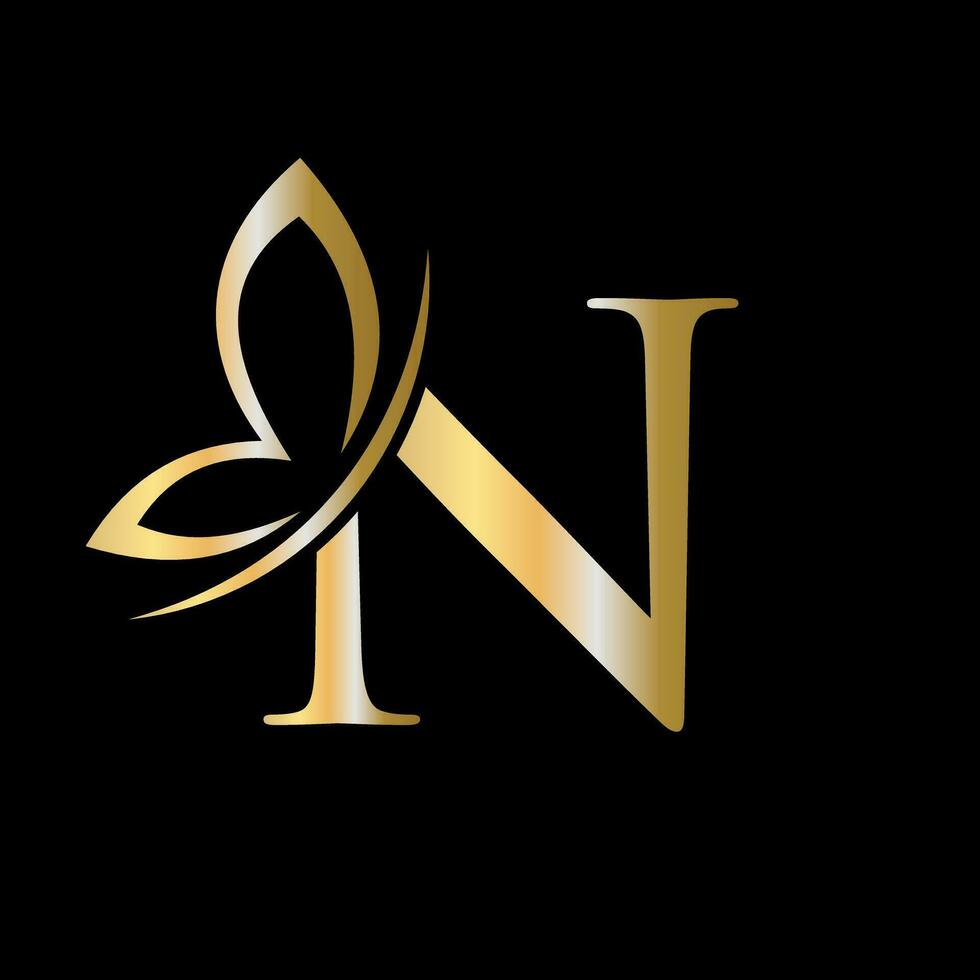 brief n vlinder logo concept voor luxe, schoonheid, spa en mode symbool vector
