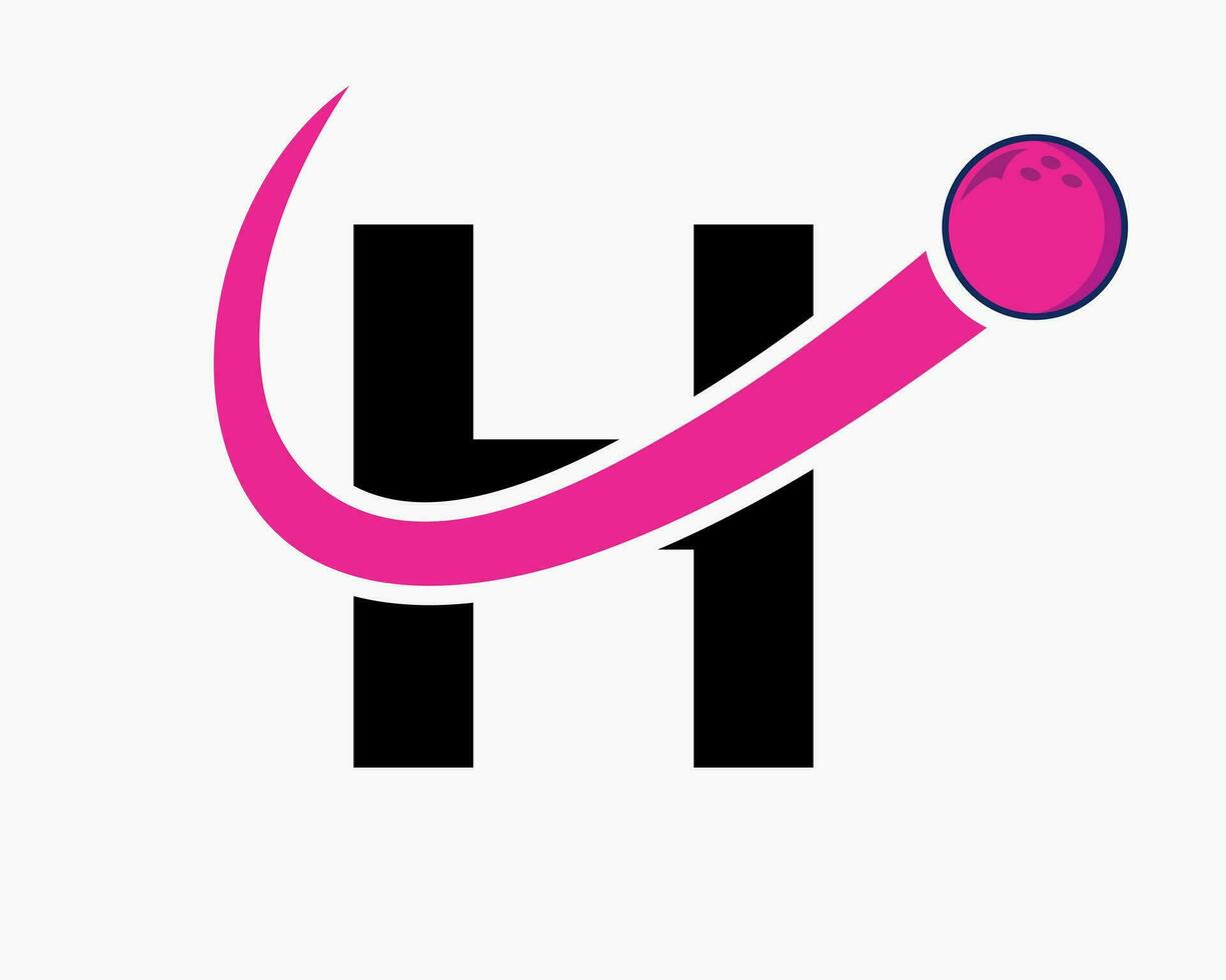 brief h bowling logo. bowling bal symbool met in beweging bal icoon vector