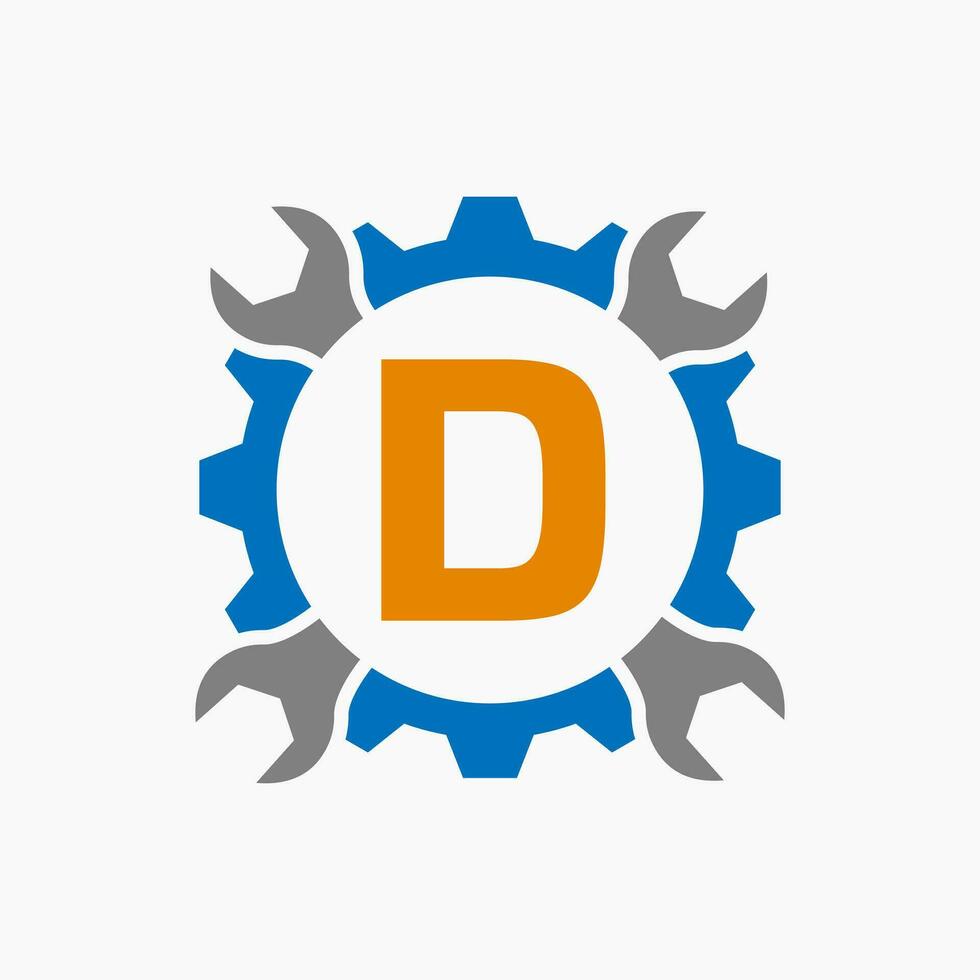 brief d reparatie logo uitrusting technologie symbool. bouw onderhoud logo ontwerp vector