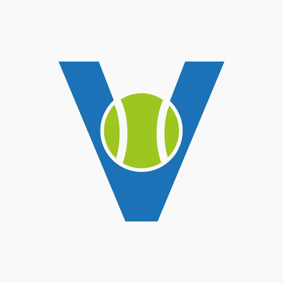 tennis logo Aan brief v. tennis sport academie, club logo teken vector