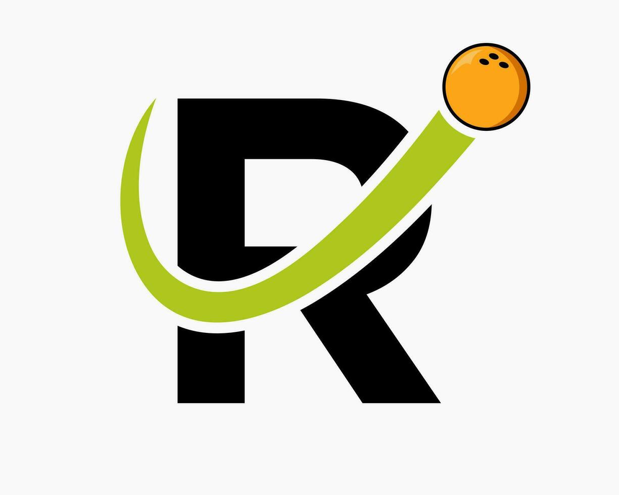 brief r bowling logo. bowling bal symbool met in beweging bal icoon vector