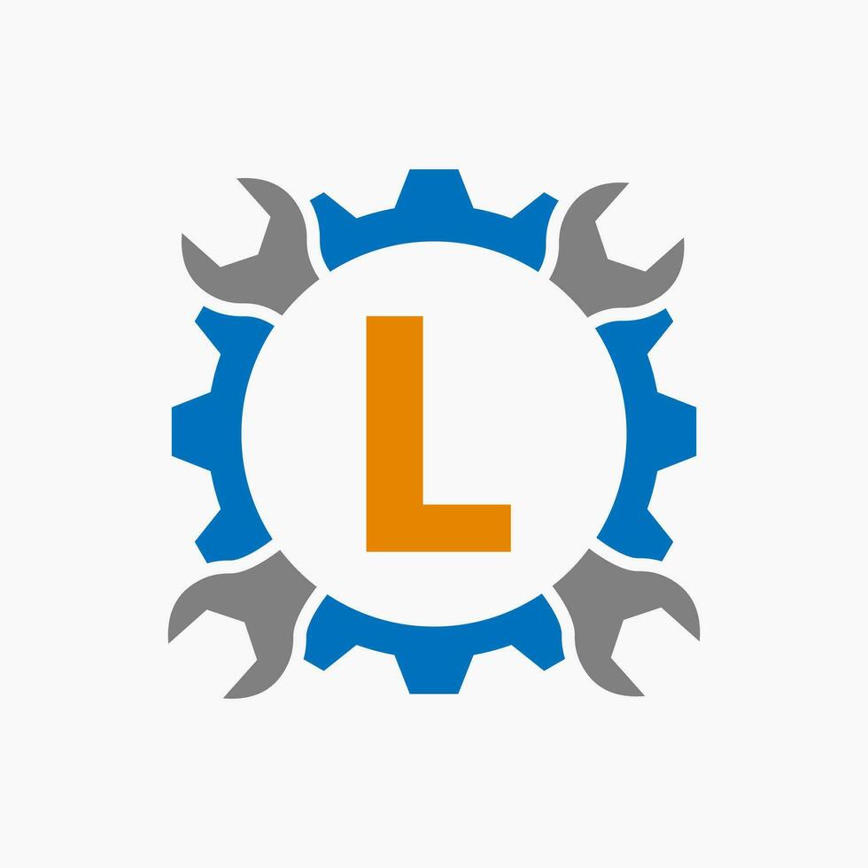 brief l reparatie logo uitrusting technologie symbool. bouw onderhoud logo ontwerp vector
