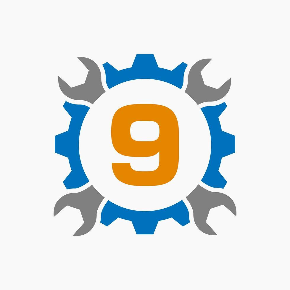 brief 9 reparatie logo uitrusting technologie symbool. bouw onderhoud logo ontwerp vector