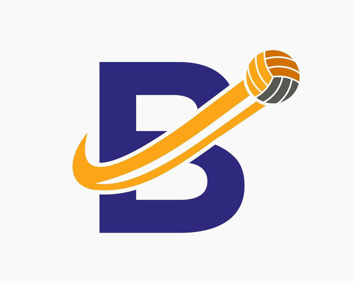 brief b volleybal logo concept met in beweging volley bal icoon. volleybal sport- logotype sjabloon vector