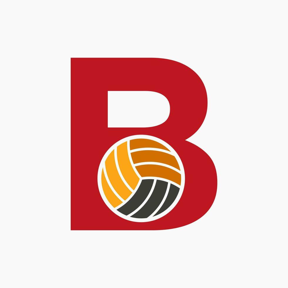 brief b volleybal logo concept met in beweging volley bal icoon. volleybal sport- logotype sjabloon vector