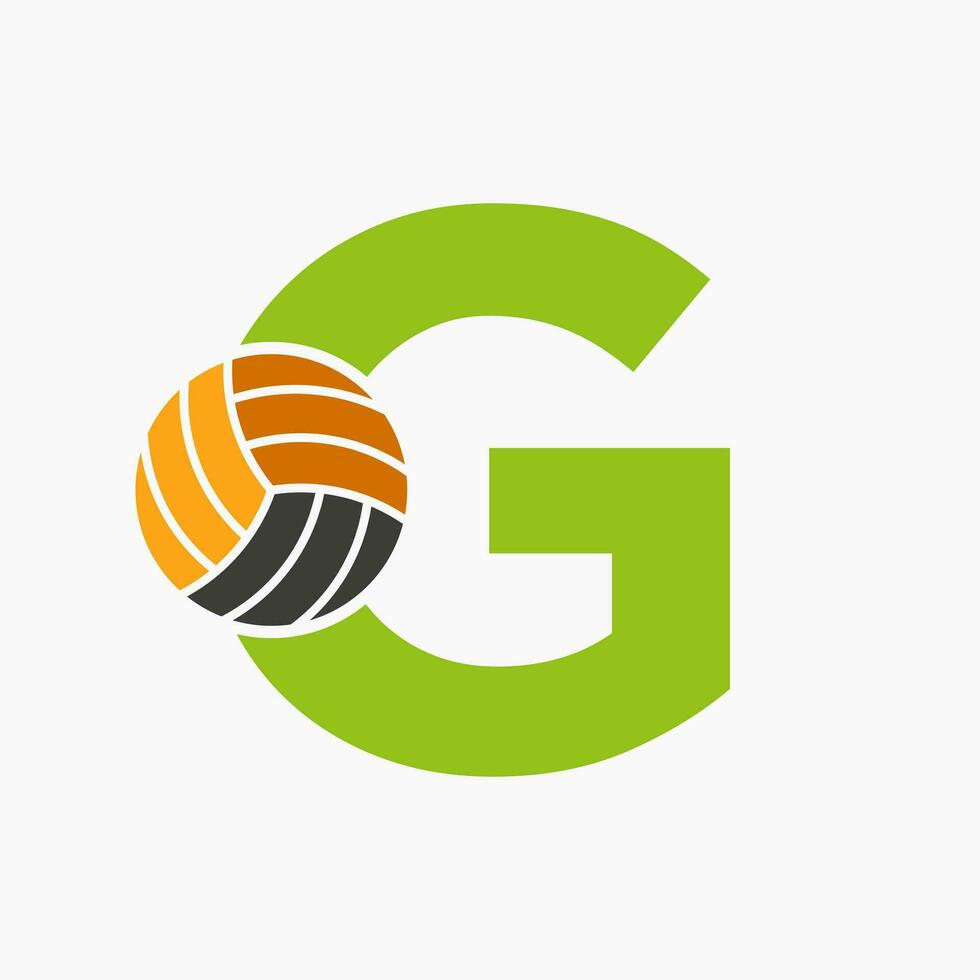 brief g volleybal logo concept met in beweging volley bal icoon. volleybal sport- logotype sjabloon vector