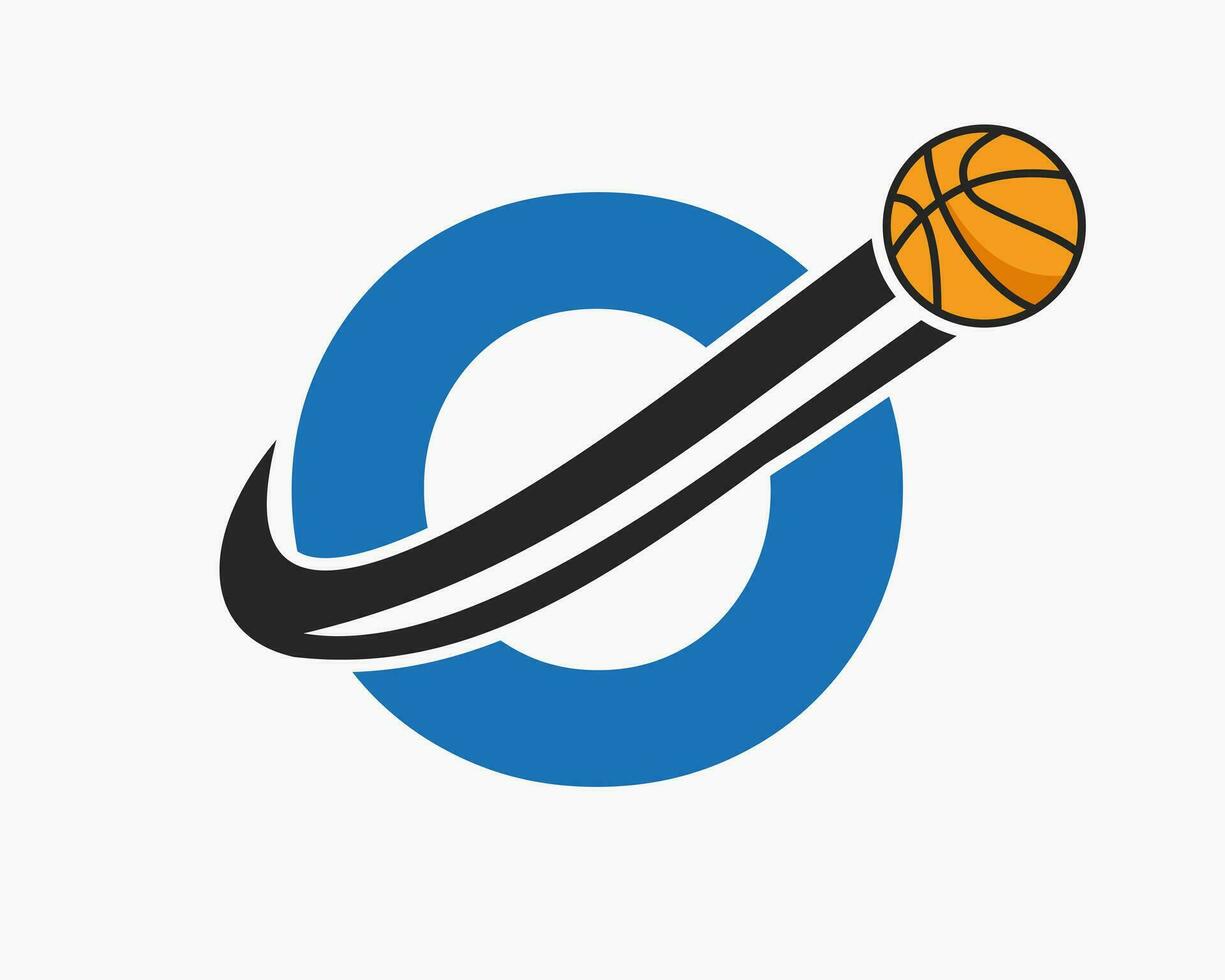 eerste brief O basketbal logo concept met in beweging basketbal icoon. mand bal logotype symbool vector