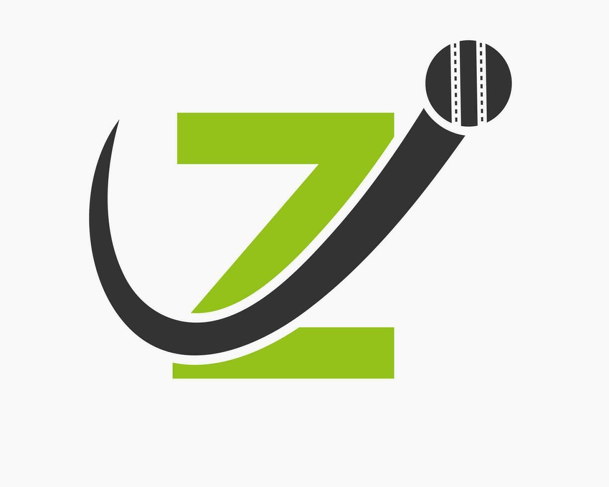 brief z krekel logo concept met in beweging bal icoon voor krekel club symbool. cricketspeler teken vector