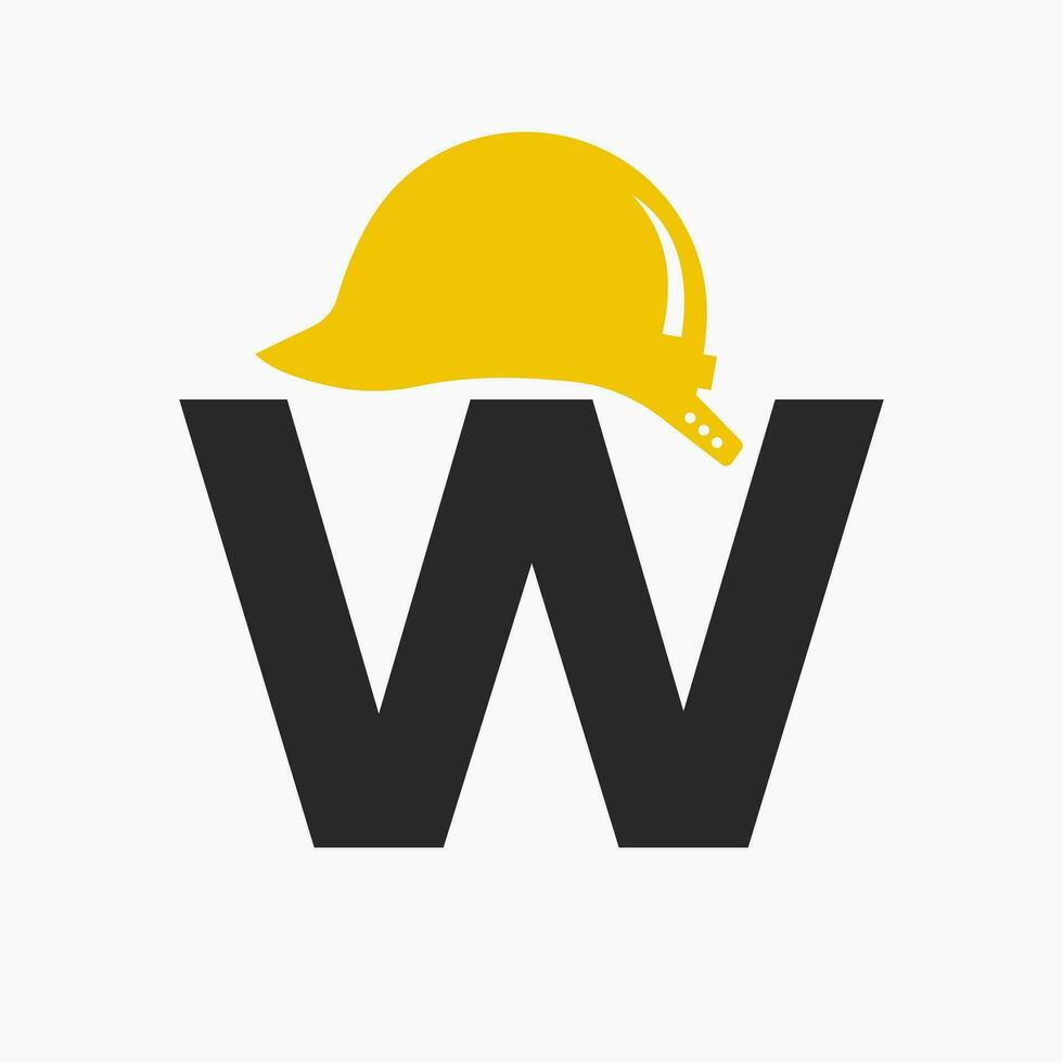 brief w helm bouw logo concept met veiligheid helm icoon. bouwkunde architect logotype vector