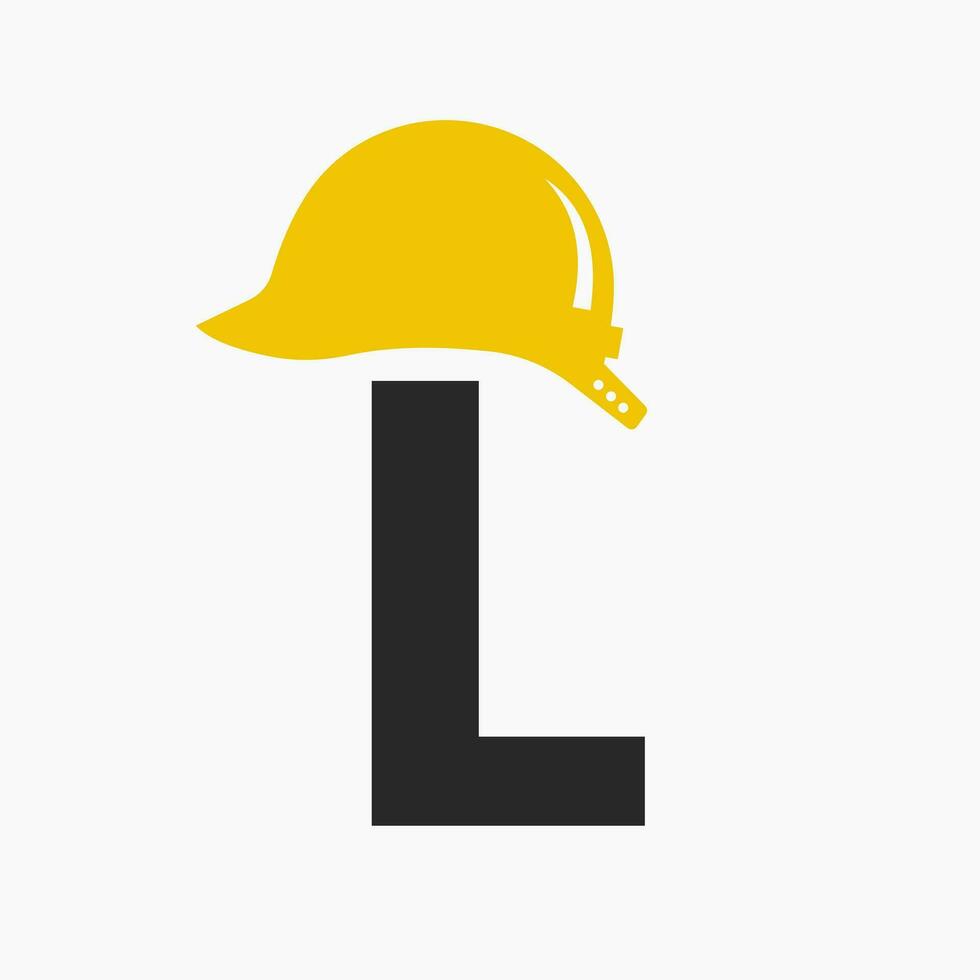 brief l helm bouw logo concept met veiligheid helm icoon. bouwkunde architect logotype vector