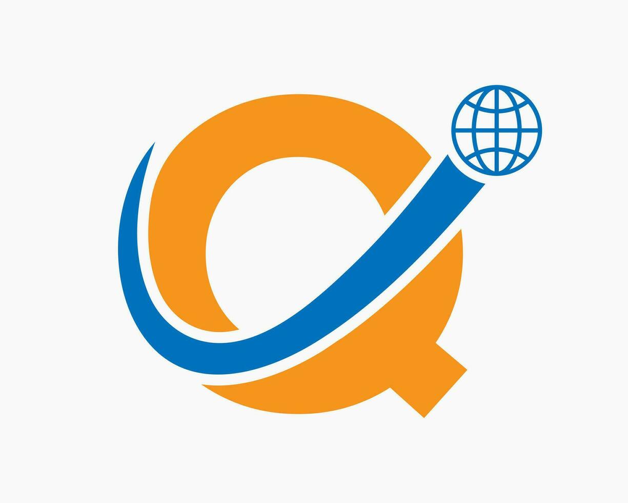 brief q globaal logo ontwerp. wereld logotype symbool vector sjabloon