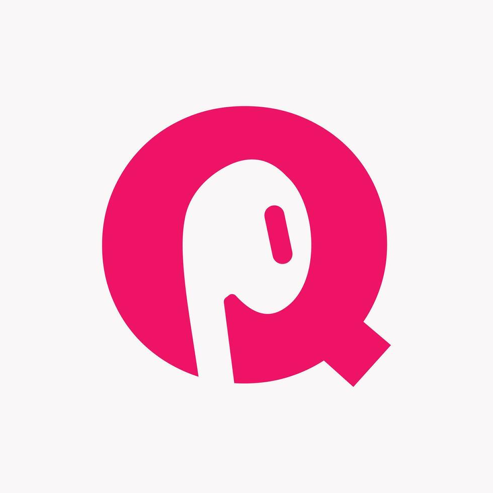 brief q muziek- logo concept met oortelefoon icoon vector sjabloon