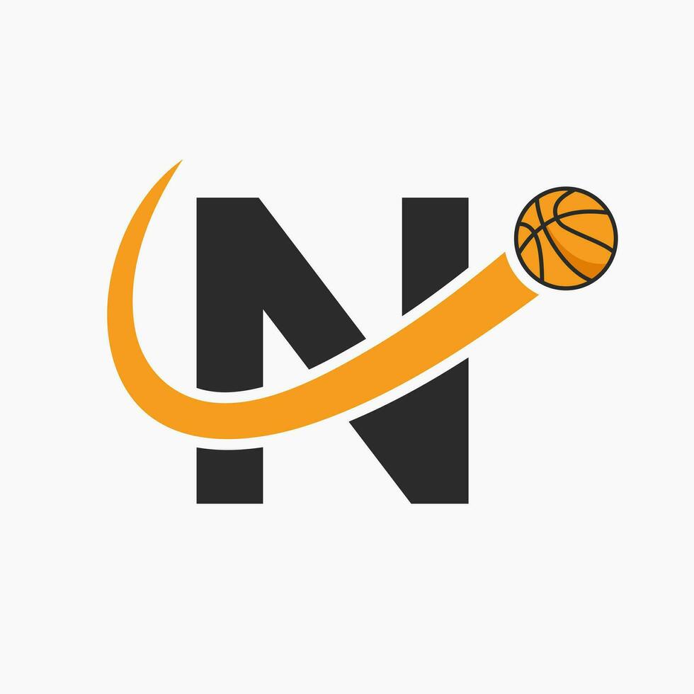 basketbal logo Aan brief n concept. mand club symbool vector sjabloon