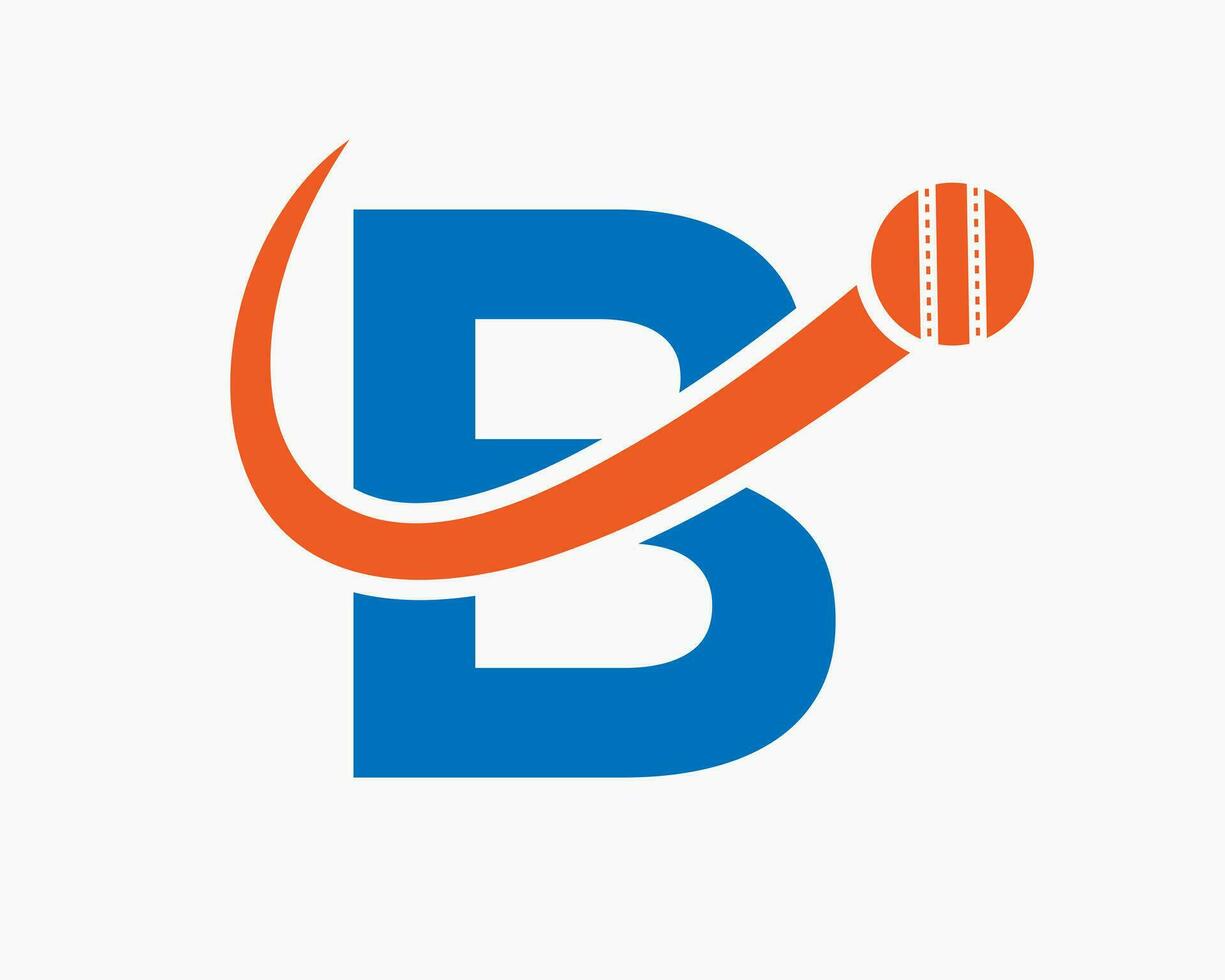 brief b krekel logo concept met in beweging bal icoon voor krekel club symbool. cricketspeler teken vector