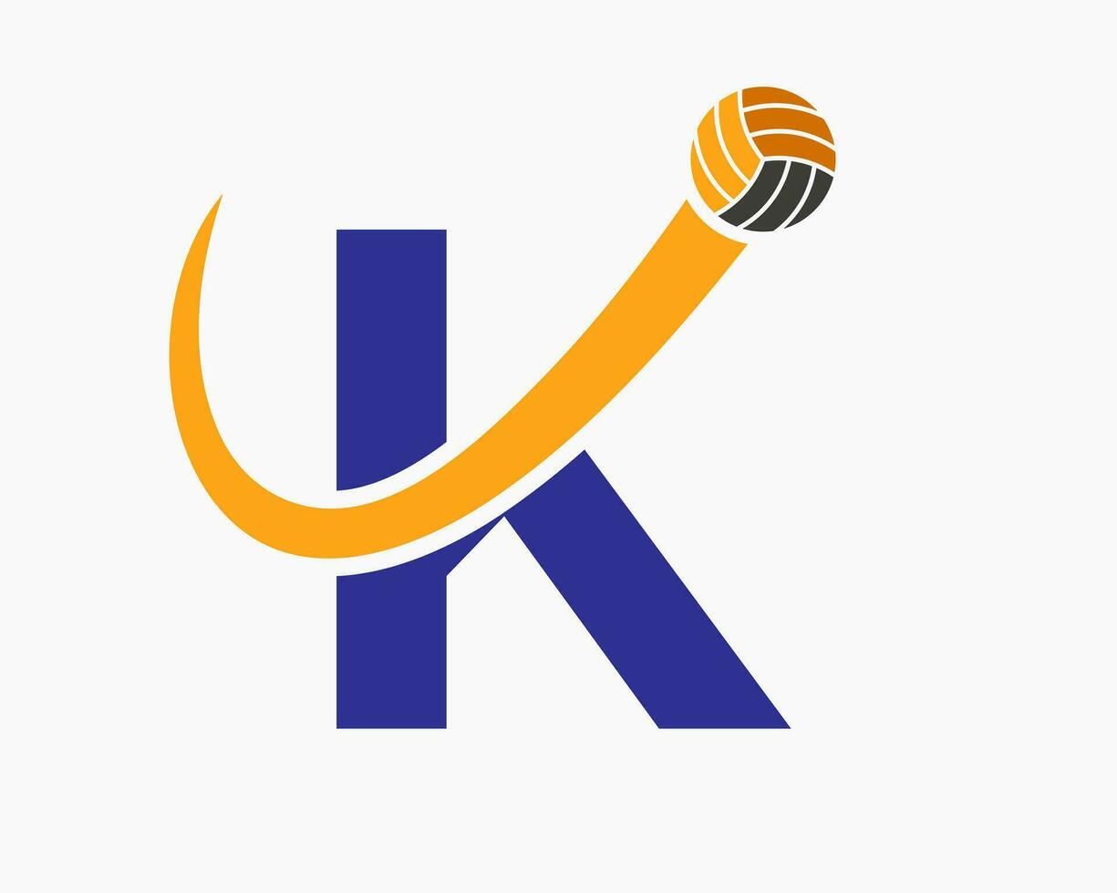 brief k volleybal logo concept met in beweging volley bal icoon. volleybal sport- logotype sjabloon vector