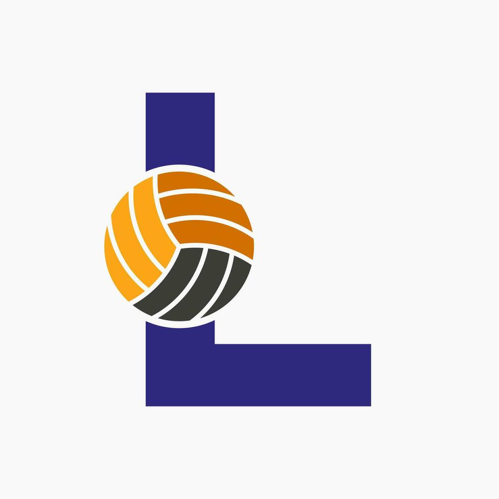 brief l volleybal logo concept met in beweging volley bal icoon. volleybal sport- logotype sjabloon vector