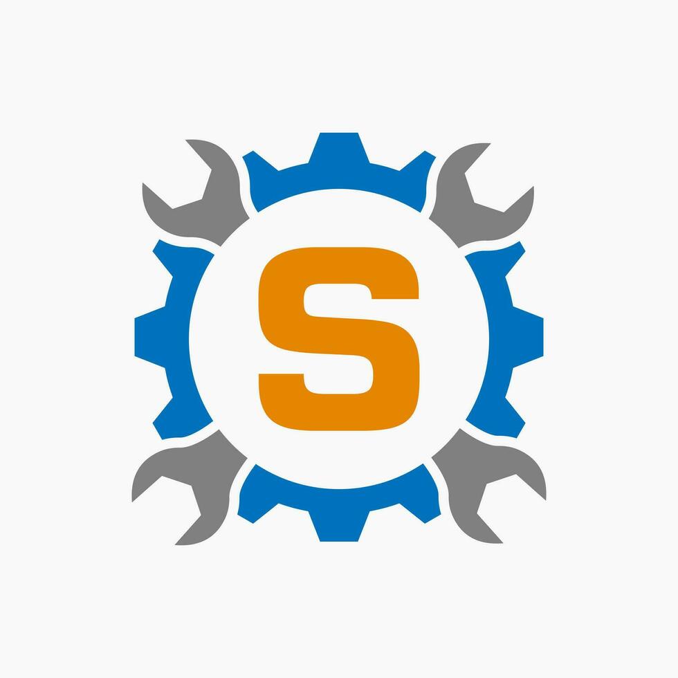brief s reparatie logo uitrusting technologie symbool. bouw onderhoud logo ontwerp vector