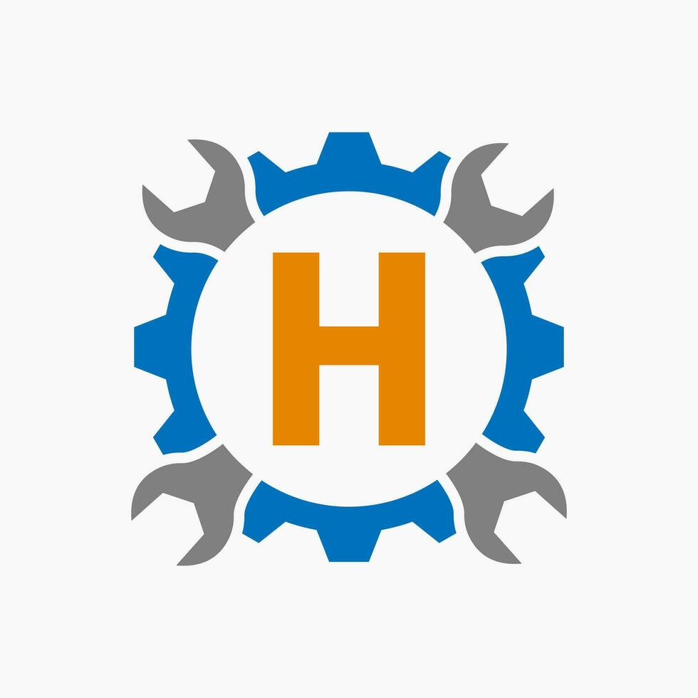 brief h reparatie logo uitrusting technologie symbool. bouw onderhoud logo ontwerp vector