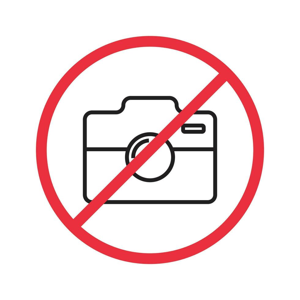 verbod Nee foto teken, Nee fotograferen verbod teken symbool, Nee video, Nee fotografie icoon, Doen niet nemen foto teken, camera icoon met rood cirkel, verboden logo pictogram, vector illustratie