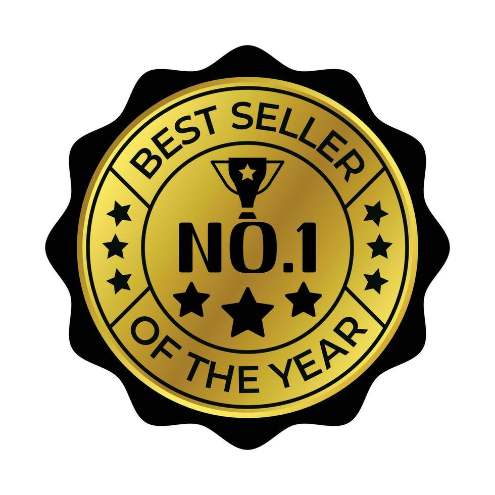 het beste verkoper van de jaar winnaar insigne, embleem, etiket zegel, rubber postzegel voor bedrijf en boodschappen doen beoordeling symbool, top verkoper van de jaar insigne vector illustratie