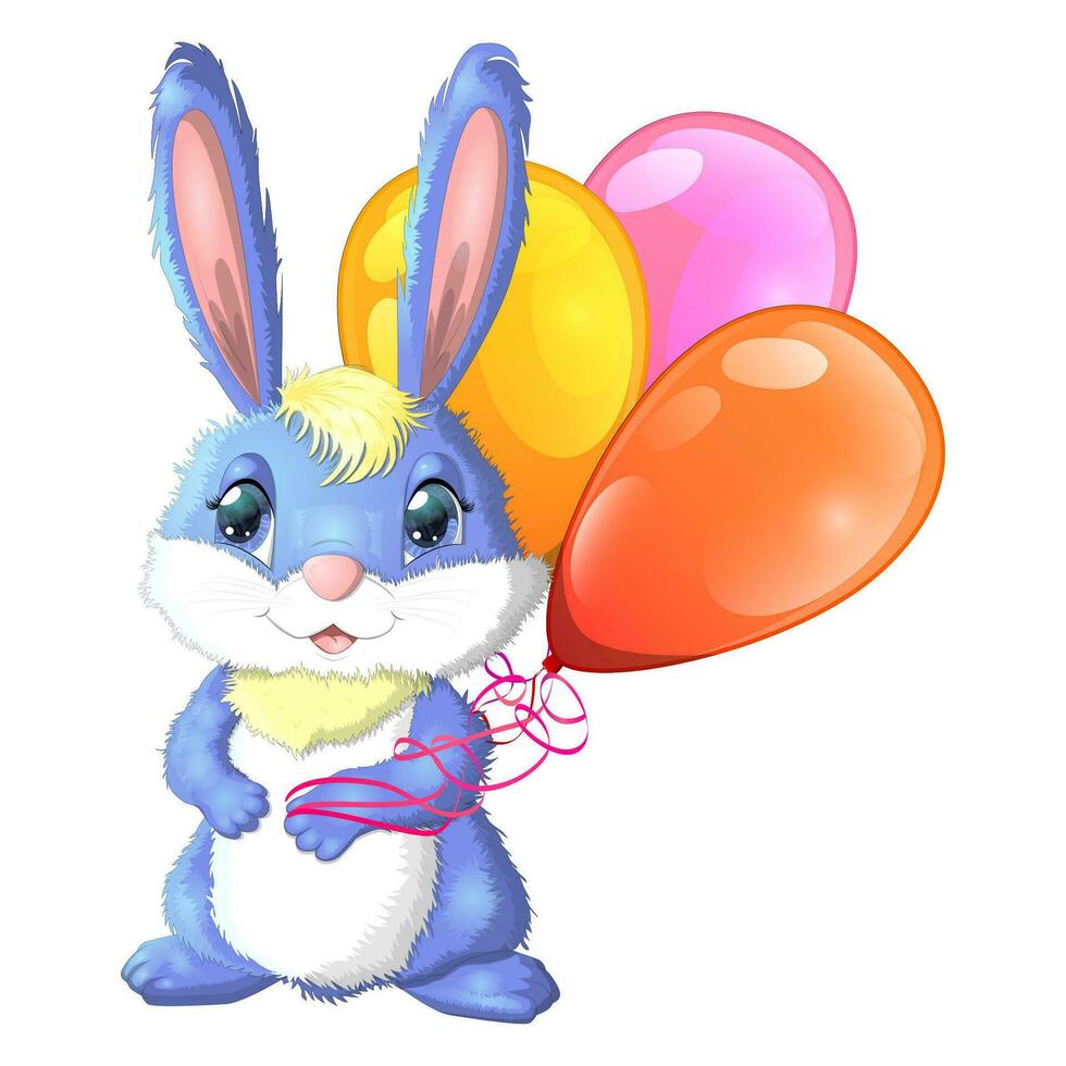 tekenfilm konijn, haas vliegt in een ballon gemaakt van bloemen. schattig kinderachtig karakter, symbool van 2023 nieuw Chinese jaar vector