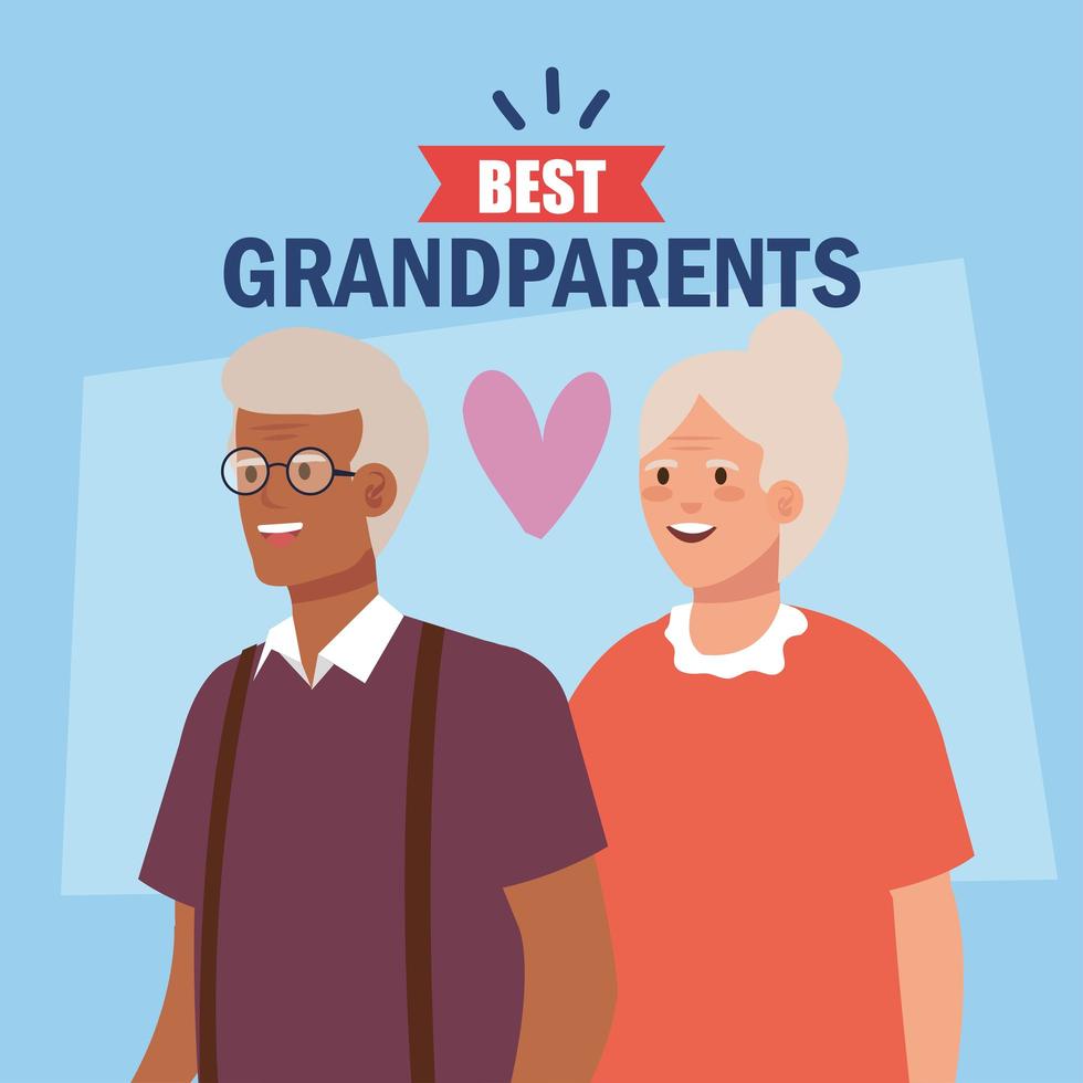 gelukkige grootoudersdag met schattig ouder stel en beletteringdecoratie van beste grootouders vector
