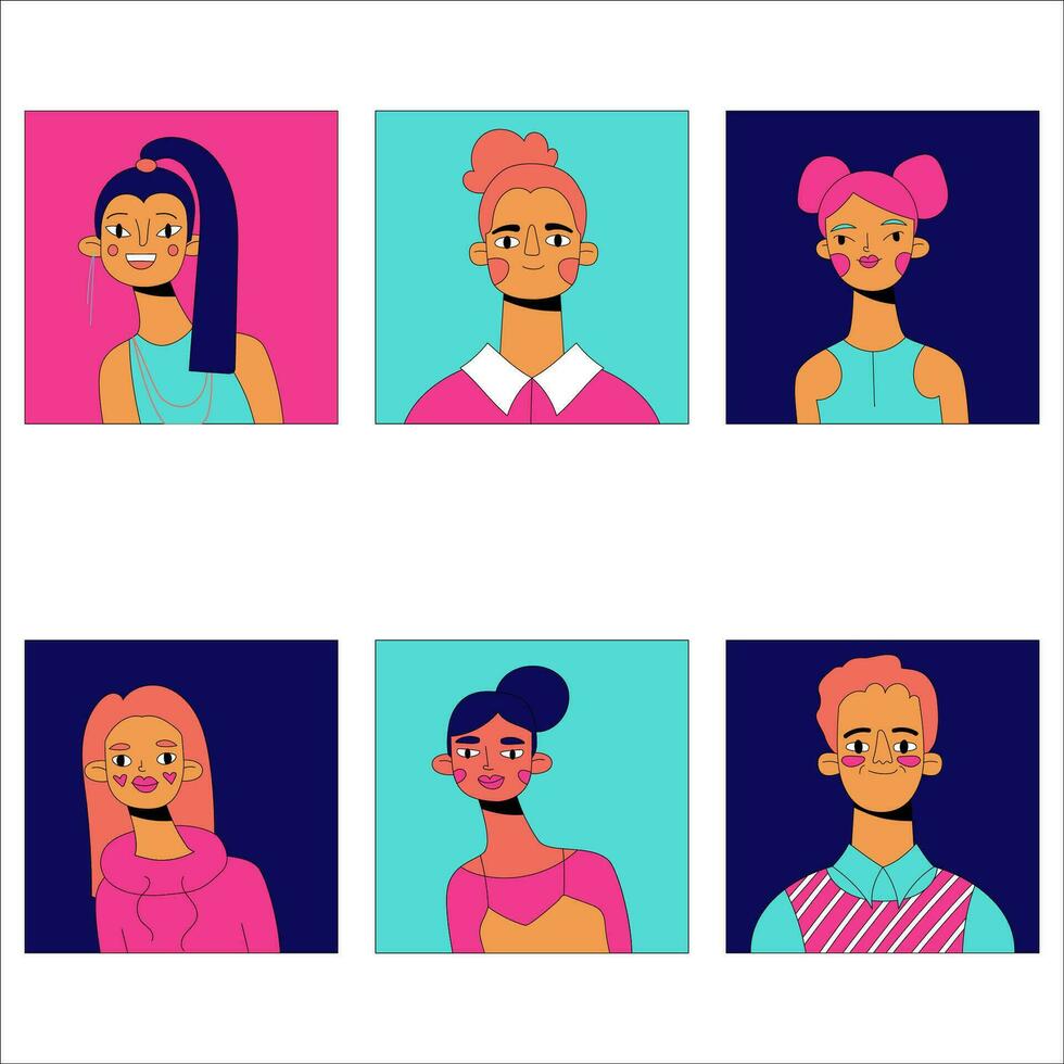 reeks van avatars pictogrammen van mensen gezichten. verscheidenheid tekens voor sociaal media, gebruiker profiel, app ontwerp, websites. tekenfilm vector illustratie van mannen en Dames.