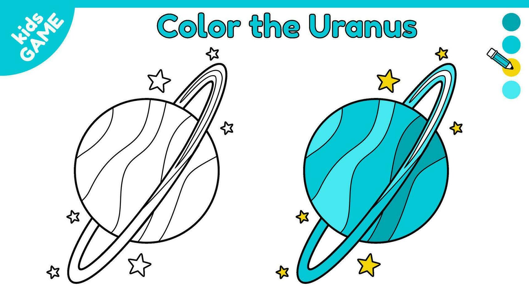 bladzijde van kleur boek voor kinderen. kleur tekenfilm de Uranus in ruimte. schets planeet van zonne- systeem. werkzaamheid voor peuter- en school- kinderen. zwart en wit en kleurrijk illustratie. vector ontwerp.