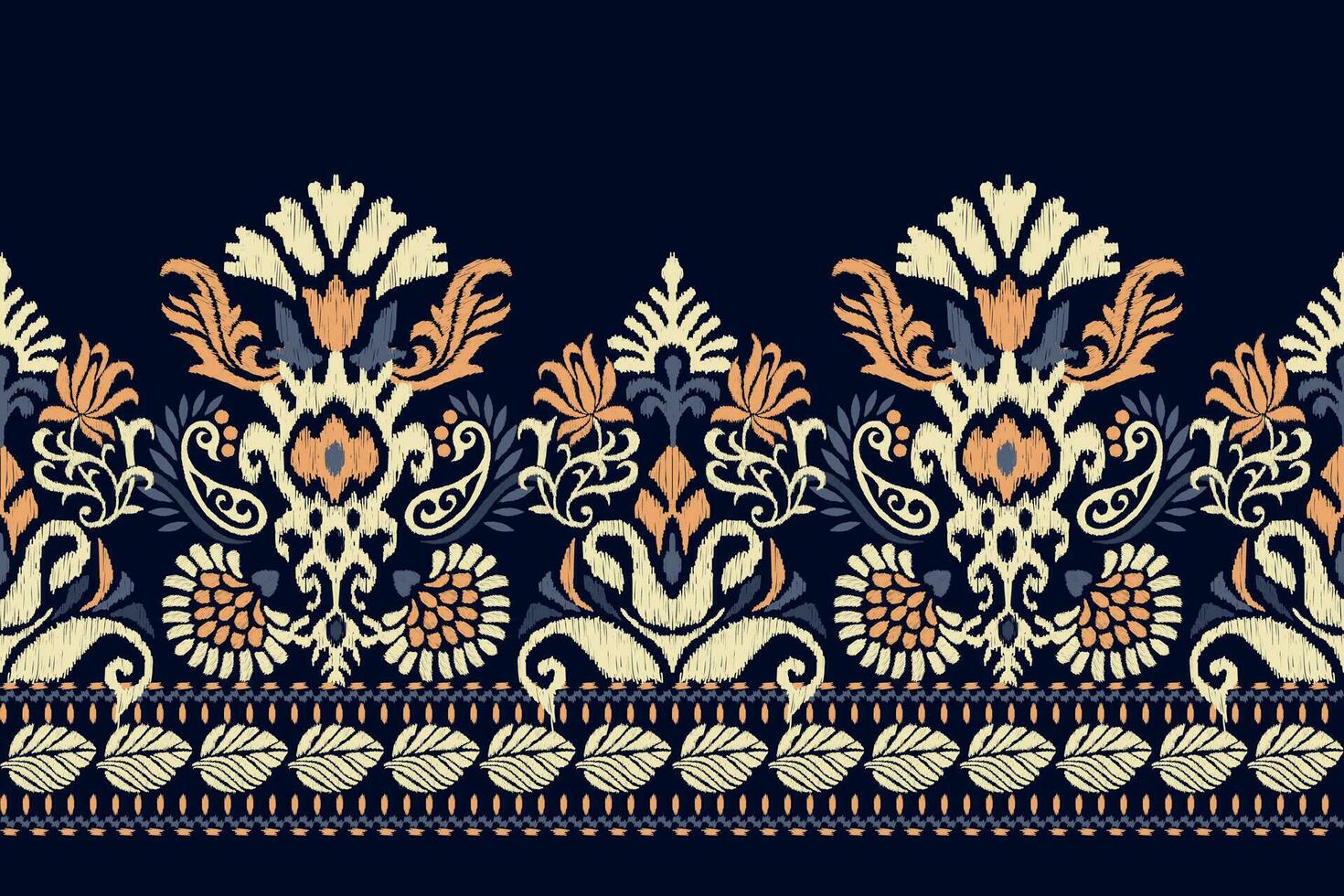 ikat bloemen paisley borduurwerk Aan donker Purper achtergrond.ikat etnisch oosters patroon traditioneel.azteken stijl abstract vector illustratie.ontwerp voor textuur, stof, kleding, verpakking, decoratie, sarong