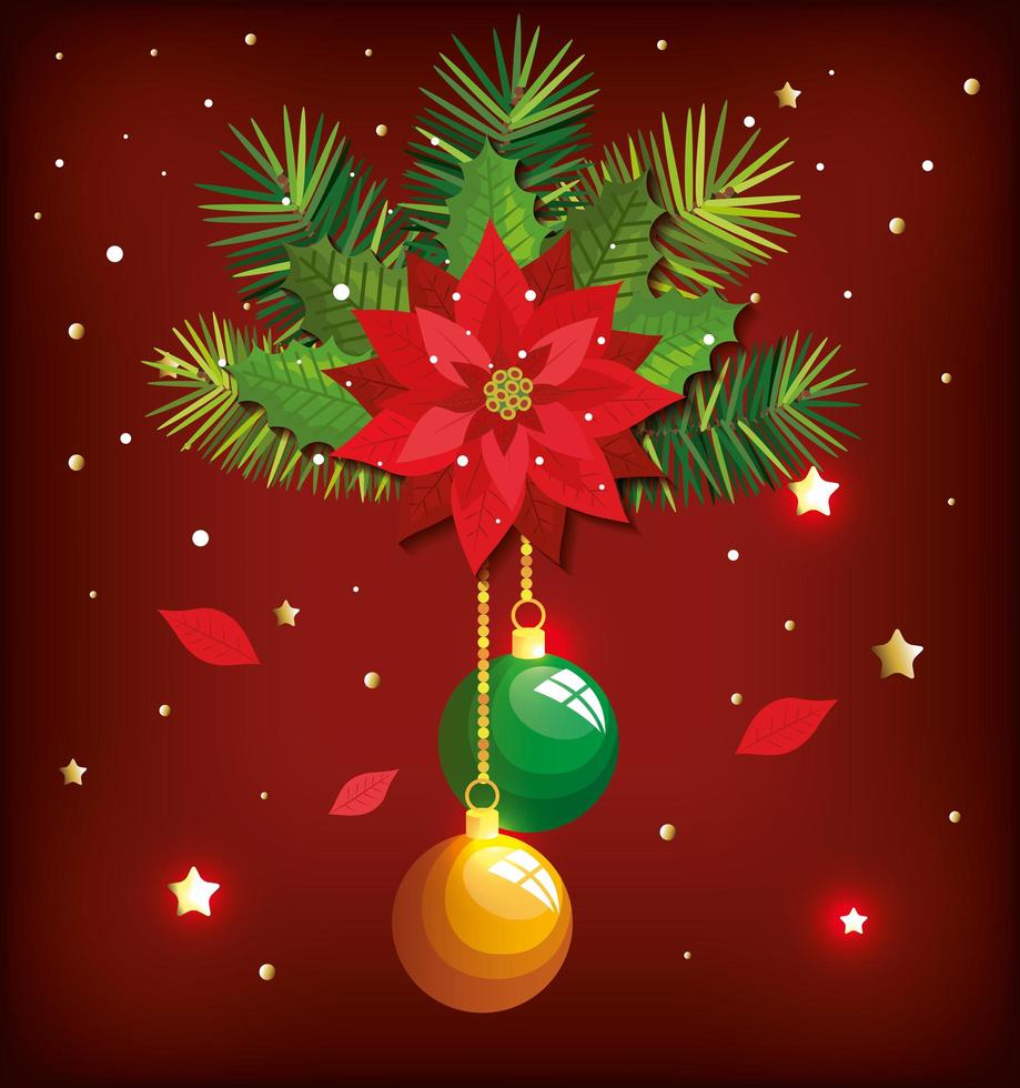 kerstposter met hangende ballen en decoratie vector