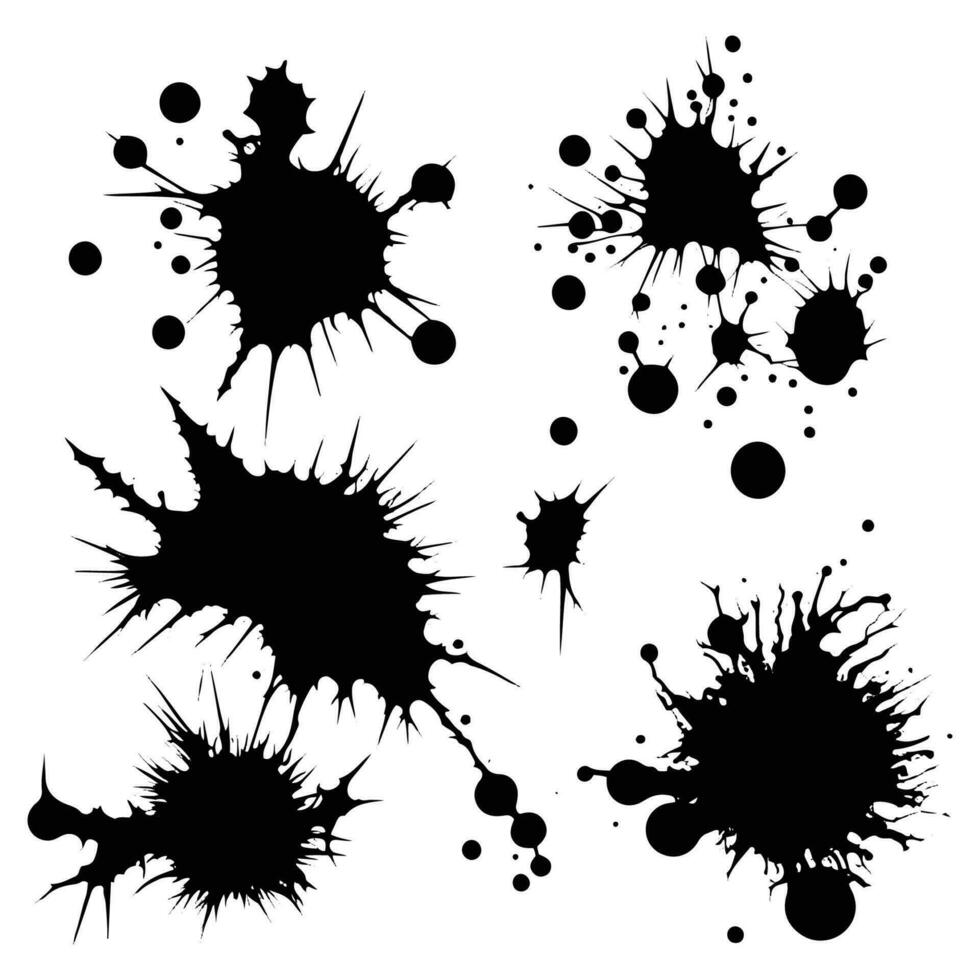 abstract zwart inkt plek set, inkt laten vallen effect inkt plons vector Aan wit achtergrond