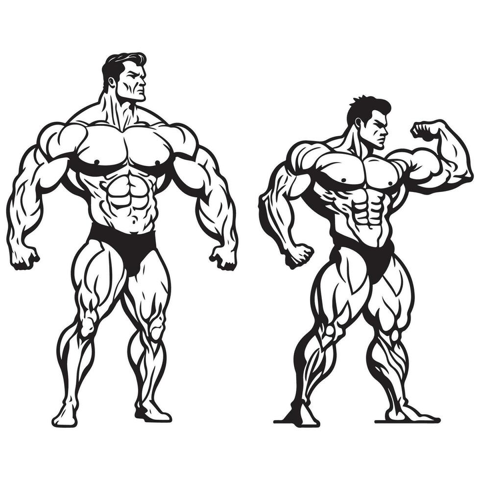 bodybuilder silhouet vector, bodybuilder zwart schets vector illustratie