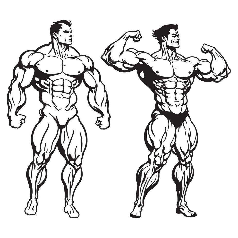 bodybuilder silhouet vector, bodybuilder zwart schets vector illustratie