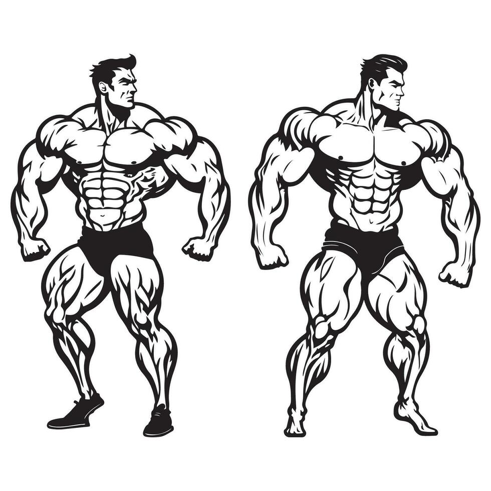 bodybuilder silhouet vector, bodybuilder zwart schets vector illustratie