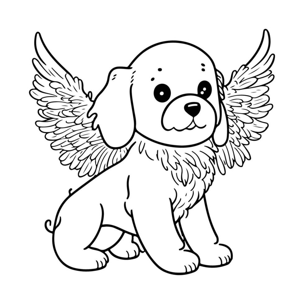 schattig hond engel tekenfilm vector schets. hond met engel Vleugels vector.