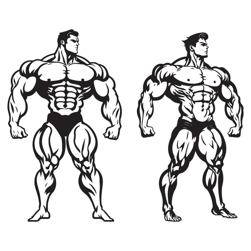 bodybuilder silhouet vector, bodybuilder zwart schets vector illustratie