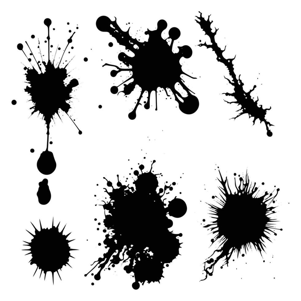 abstract zwart inkt plek set, inkt laten vallen effect inkt plons vector Aan wit achtergrond